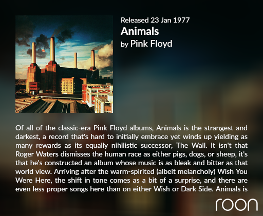 Now Playing - Animals, by Pink Floyd